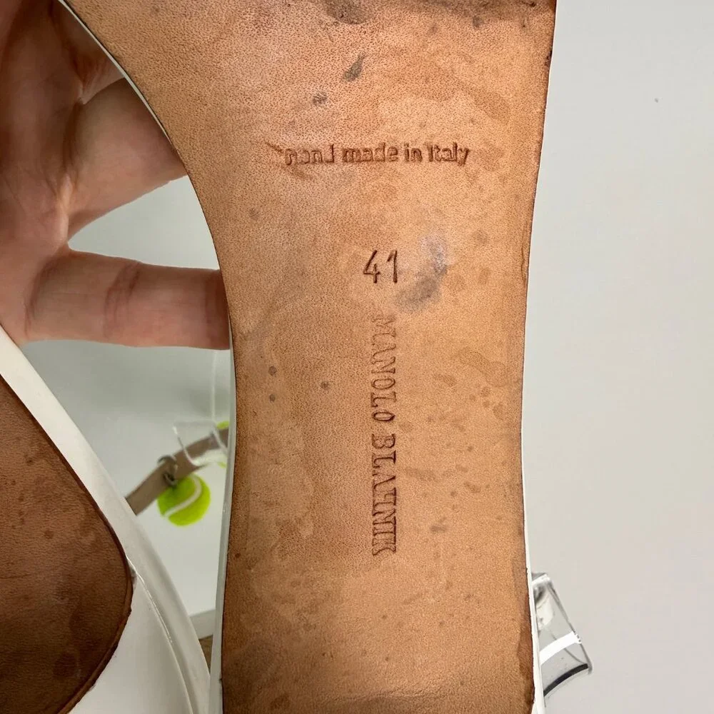 Manolo Blahnik (Tennis) White Patent Leather Sandals - Picture 11 of 11